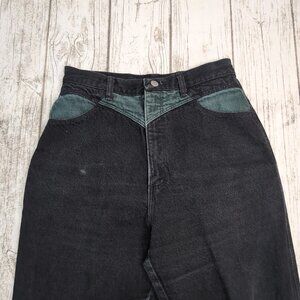 Vintage Made in USA Black and Green High Waist Wrangler Jeans Size 13/14